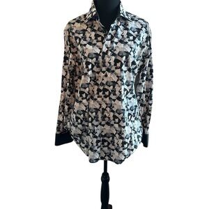Men's Black and White Geometric Dress Shirt